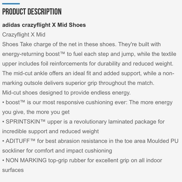 Men’s 8 Adidas Boost Crazyflight x Mid Volleyball - Picture 10 of 11